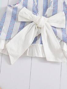 SHEIN Baby Girl Casual Comfortable Round Neck Sleeveless Ruffle Hem Bow Decor Back Top & Shorts Set - Multicolor - View 5