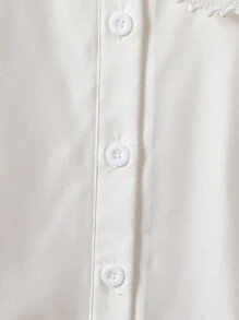 少女优雅刺绣彼得潘领衬衫，泡泡袖纽扣条纹休闲公主衬衫，适合假日、旅行、生日派对、春秋冬季穿着。