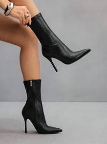 CUCCOO SZL Giày bốt cao đến mắt cá chân mũi nhọn thời trang dành cho nữ, thích hợp đi làm, hẹn hò, tiệc tùng, đi nghỉ - màu đen - Xem 5