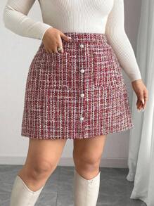 Elenzga Eleganter A-Linien Rock mit Perlknöpfen & Taschen in Große Größen, geeignet für Damenkleidung Frühling, Sommer, Herbst, Winter - Bordeaux - Übersicht 5