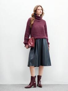 CUCCOO BIZCHIC 休闲时尚百搭粗跟尖头女式中筒靴 - 酒紅色 - 查看 10