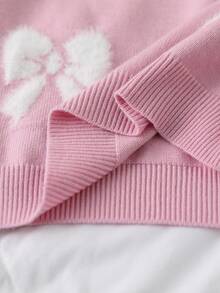 SHEIN Vintaside Kids Young Girls' Thick Pink Sweater With White Bow Crew Neck Pullover, Casual & Cute For Layering, Or Party Wear In Autumn/Winter Fall - Pink - View 7