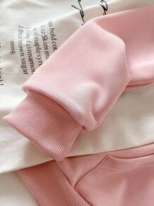 女孩休闲可爱粉色蝴蝶结刺绣连帽运动衫 - 粉色 - 查看 5