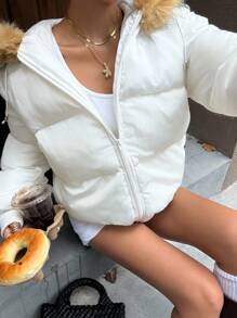 Muchica Winter Clothing Women's Halloween Sweater Gothic Clothing Fashionable Versatile Fur Collar Hooded Jacket, Winter Coat Down Jacket White Splicing Fur Collar Down Ski Suit,Fall