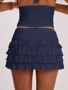 SHEIN BAE Women's Solid Color Ruffle Hem Short Skirt, Fashion Summer