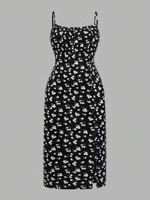 SHEIN EZwear 2pcs/Set Plus Size Casual Tie Decor Top And Camisole Dress - Multicolor - View 3