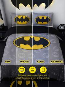 BATMAN X SHEIN 3 件套时尚卡通图案被套，柔软舒适，适合各种床，灰色