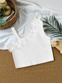 SHEIN Vintaside Kids Baby Girl Off-Shoulder Organza Ruffle Hem  Top - White - View 8