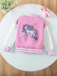 Girls Toddler Cute Unicorn Baseball Jacket, Autumn/Winter Fall