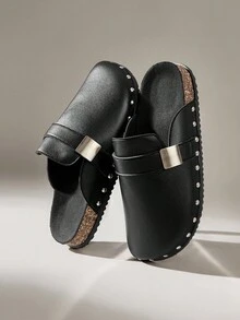 Solecia 女士圆头布洛克鞋双扣平底舒适休闲鞋、派对鞋、通勤鞋、百搭鞋 - 黑色 - 查看 6