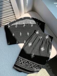 Comfortcana Print Bandeau Top And Shorts Set, Summer Holiday - Black - View 2