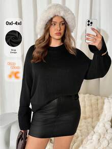 Auralis Plus Size Women's Autumn And Winter Fashion Casual Loose Comfortable Daily Versatile Slim Loose Black Long-Sleeved Pullover Sweater,Fall Outfits,Winter Clothes For Women,Base Sweater,Fall Top,Fall Clothes For Women - Black - View 1