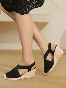 Styleloop Zapatos de cuña y plataforma tejidos de estilo bohemio para mujer, zapatos de suela gruesa