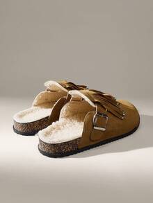 Solecia Giày đế bằng mũi tròn tua rua đính đá lấp lánh, khóa kép, thoải mái khi đi chơi, dự tiệc, đi làm, đa năng cho nữ - Lạc đà - Xem 3