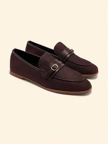 CUCCOO BASICS Women's Buckle Design Casual Flat Loafers For Christmas Spring Shoes - Coffee Brown - View 3