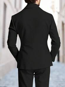 Calvornis 男士商务休闲长翻领设计西装外套和裤子套装男士黑色西装套装男士西装三件套黑色西装新郎男士黑色正装男士燕尾服