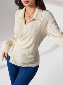 Modelyn Fashionable Knitted Minimalist Apricot Women's Blouse - Beige - View 1