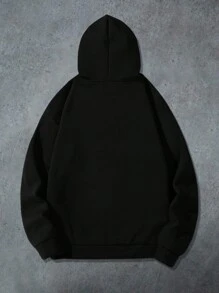 ROMWE MEN Goth 男式连帽运动衫，带标语印花和正面拉链，学校