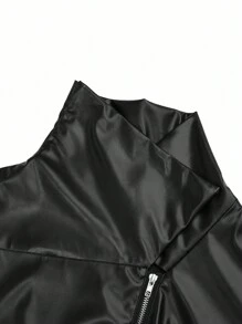 Sunspun Giacca con chiusura lampo, manica lunga, colletto in PU, chiusura obliqua, taglie comode