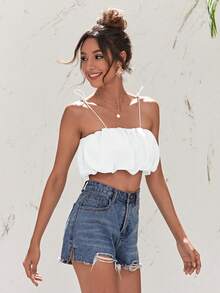 Soleia Top de tirantes fruncido con tira ajustable - Blanco - Ver 5