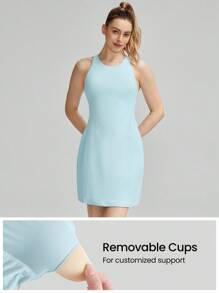 GLOWMODE FeatherFit™-Ribbed Racerback Sports Dress - Aqua Blue - View 3