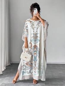 Elenzga Đầm dự tiệc & đi chơi in họa tiết tay cánh dơi cỡ lớn cổ tròn - Nhiều màu - Xem 4