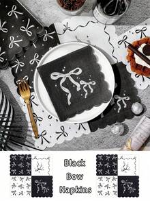 20PCS Set Pink Bow Napkins, Theme Birthday Party Decorations, Shower, Cute Bow Tableware Supplies, Tea, Wedding Party Decor, For Weddings, Bridal Showers And Birthday Parties, Tea Parties, Garden Parties, Fancy Napkins - Multicolor - View 3