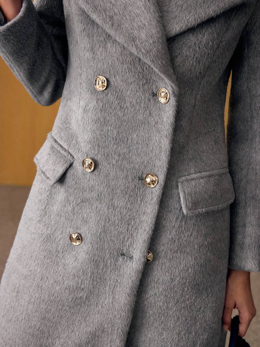 MOTF PREMIUM WOOL DOUBLE BREASTED OVERCOAT - Grey - View 2