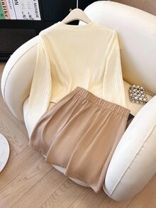 Franclia Women's Autumn Homecoming Outgoing Clothing Apricot Fashion Elegant Long-Sleeved Short Skirt Women's Two-Piece Set Fall Outfits For Women