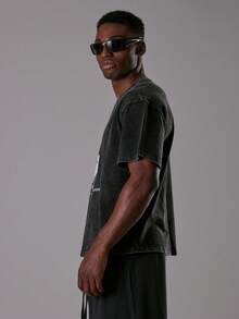 Musero Washed Oversized Short Sleeve Box Graphic T-Shirt SPRING/Fall Summer - Black - View 3
