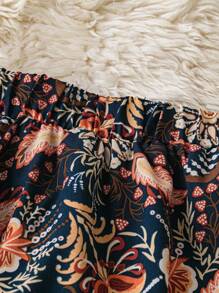 SHEIN LUNE 大码波西米亚风花卉印花不对称下摆半身裙