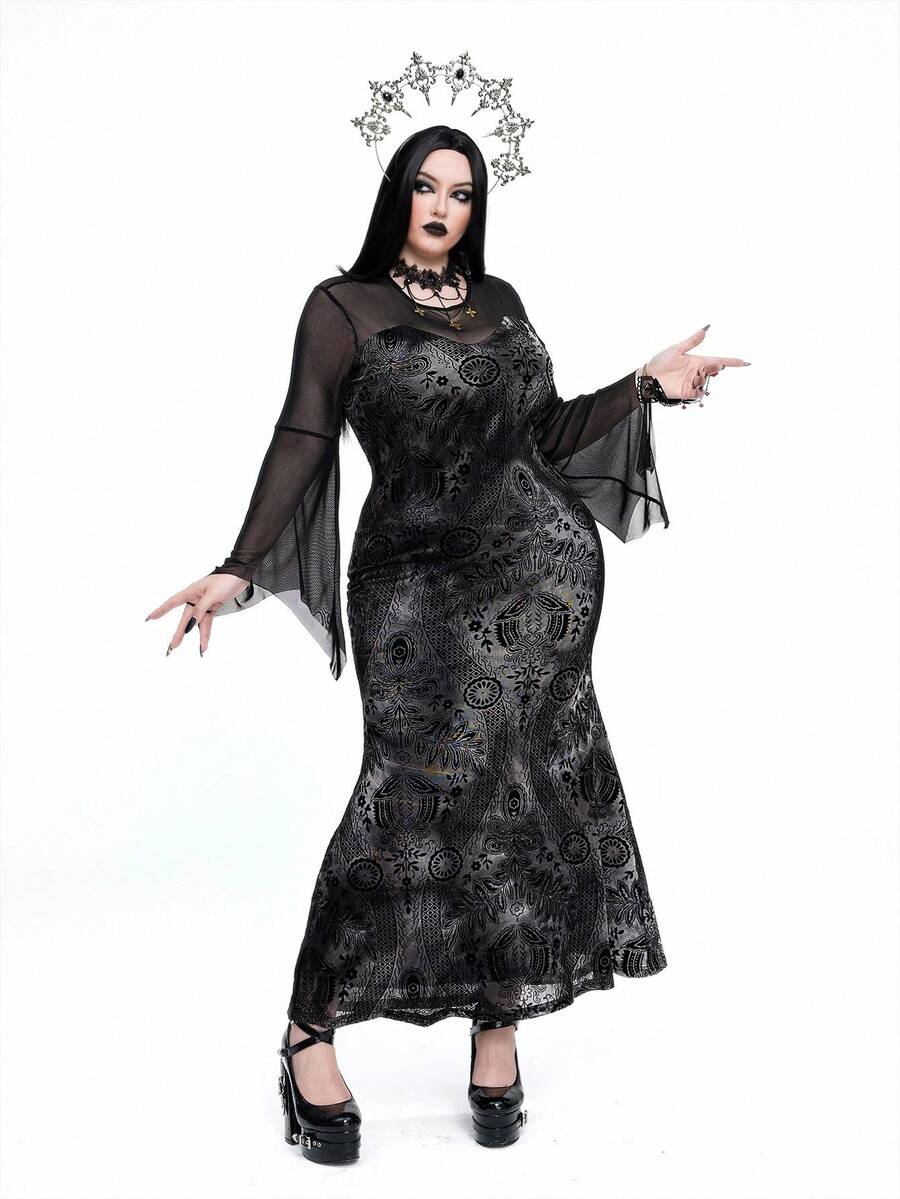 Whyspr Váy Halloween phong cách Goth Punk cỡ lớn - màu đen - Xem 1