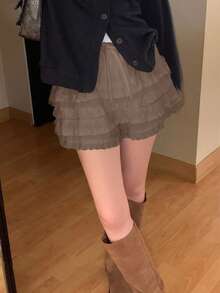 DAZY 女士蕾丝拼接优雅短裤，白色，适合所有季节秋季