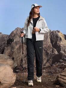 In My Nature Women's Fall Solid Color Minimalist Outdoor Waterproof Rain Jacket, Hiking Grey Windbreaker Jacket - Grey - View 8