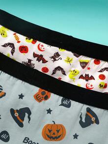 4pcs Boys' Halloween Pumpkin & Ghost Graphic Comfortable Boxer Briefs