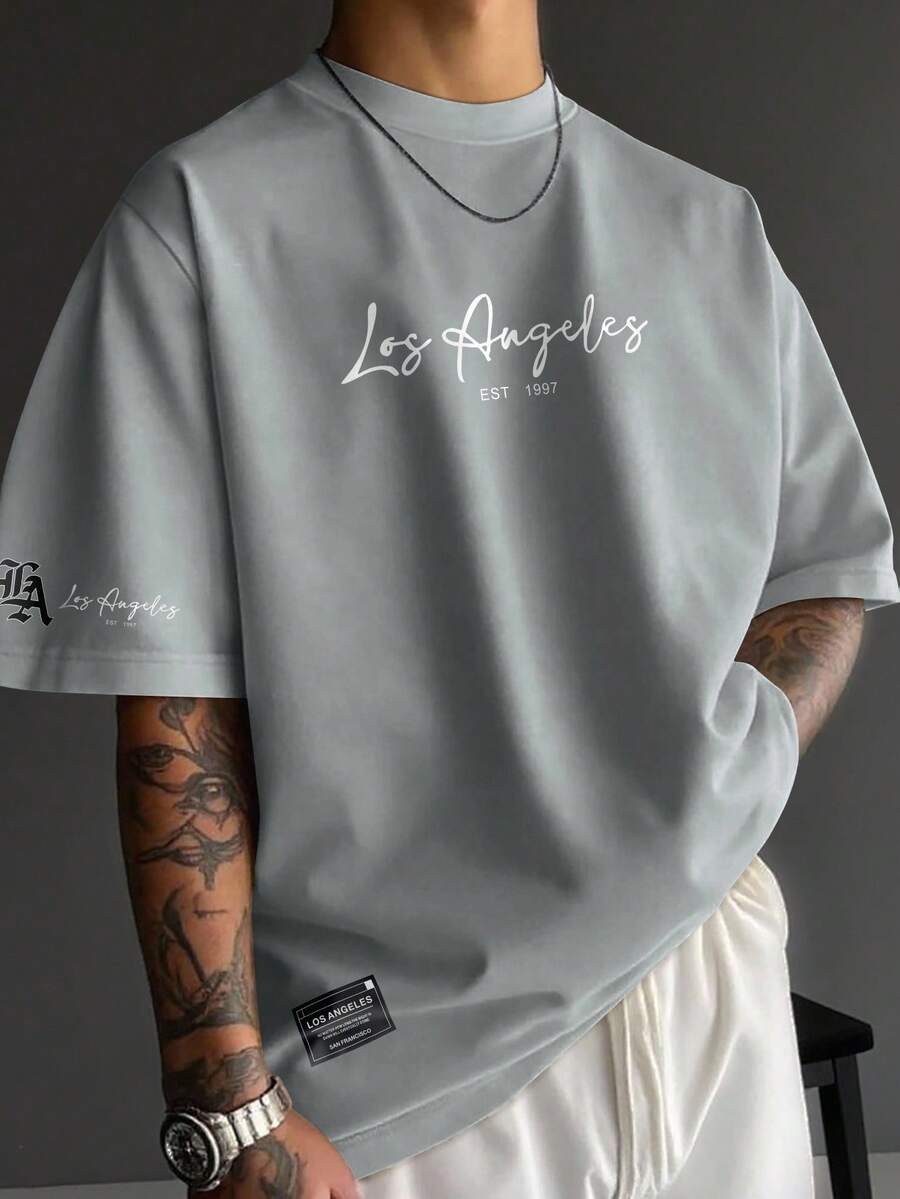 Manfinity EMRG 男士宽松圆领短袖字母图案T恤