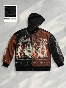 ROMWE MEN Street Life Men's Patchwork Color Block Zipper Hoodie Sweatshirt Jacket, Punk Style, Autumn/Winter - Multicolor - View 5