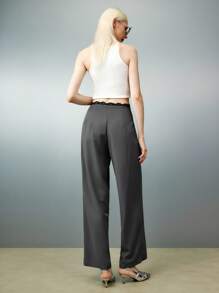 Airlisse Women's Straight Loose Lace Patchwork Formal Elegant Pants - Grey - View 2