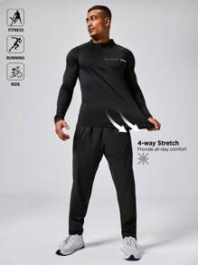 Manfinity Acti Log 男士休闲运动健身跑步半拉链连帽卫衣压缩衣 - 黑色 - 查看 7