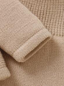 SHEIN 2 件卡其色幼儿针织套装 | 圆领套头毛衣 + 高腰护腹打底裤，休闲基本款 - 卡其色 - 查看 3