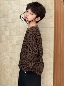 DAZY 宽松版型男童豹纹圆领T恤，休闲，秋季