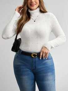 SHEIN LUNE 3件套休闲纯色修身长袖毛衣加大码百搭可搭配夹克多种颜色强搭配女士冬装万圣节服装冬装万圣节毛衣工作服女士通勤简约办公室老款毛衣适合日常穿着通勤简约优雅时尚通勤休闲风秋季 - 彩色 - 查看 6