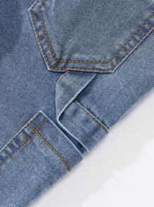 Pantalones acampanados de mezclilla azul desgastada para niñas jóvenes, versátiles y de moda casual - Azul lavado medio - Ver 6