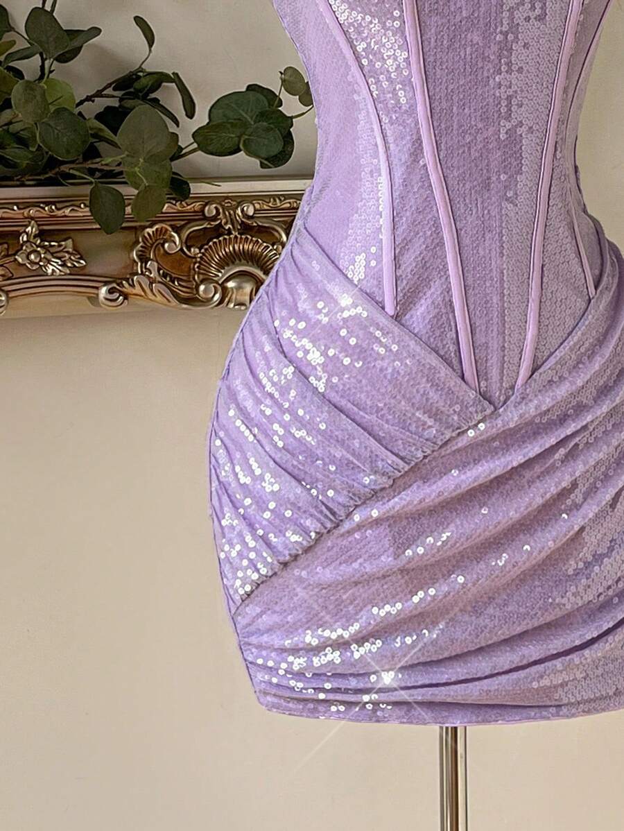 Lovelzi 时尚性感前卫闪亮亮片面料美人鱼抹胸连衣裙，适合夜店、派对、度假、鸡尾酒会