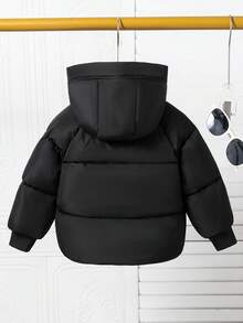 少女纯色连帽保暖拉链棉服外套，冬季 - 黑色 - 查看 2