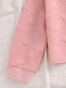 SHEIN 女童休闲白色针织加厚纹理长袖圆领短款宽松卫衣，适合秋冬季运动、休闲和日常穿着。女童生日、母女装、万圣节、返校季粉色系秋季女童卫衣、女童粉色卫衣、爱心卫衣、带爱心图案卫衣、女童粉色卫衣 - 白色 - 查看 5