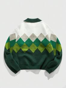 ROMWE MEN Prep 男士菱形图案翻领针织毛衣 - 彩色 - 查看 2