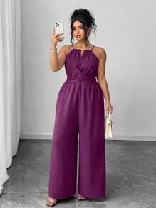 Elenzga Halloween Plus Size Jumpsuits - Purple - View 5
