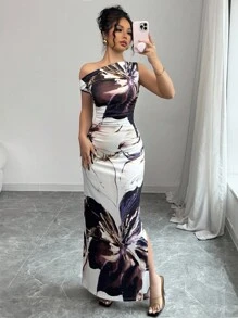 Rafferiza 女士斜肩印花长裙