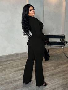 SHEIN SXY 3-teiliges Set: Dunkelblauer Blazer mit langen Ärmeln, Weste und Hose, sexy Outfit für den Arbeitsweg und Dates, Herbst/Winter